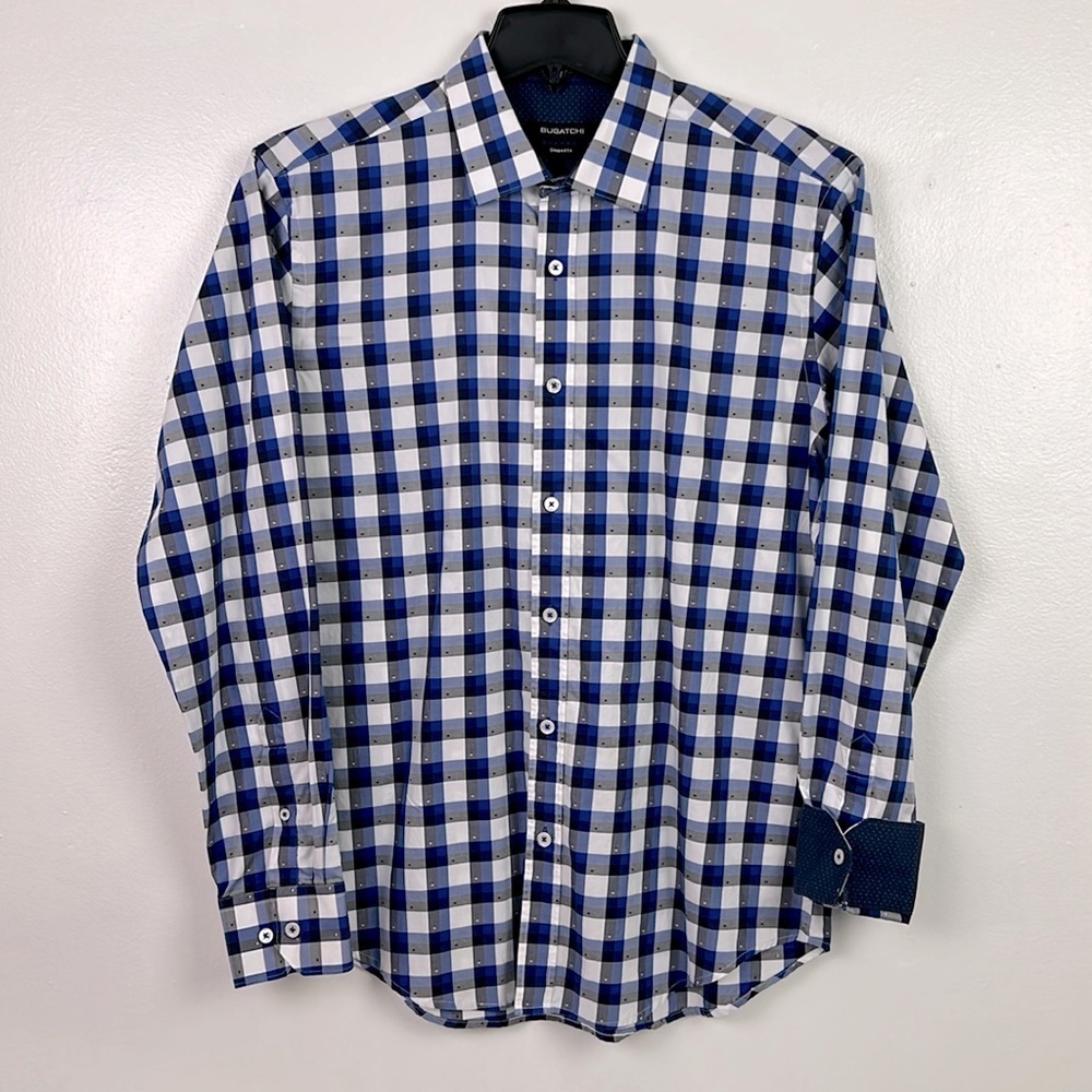 Bugatchi Men Medium Cotton Button Up Long Sleeve Print Shaped Fit Shirt